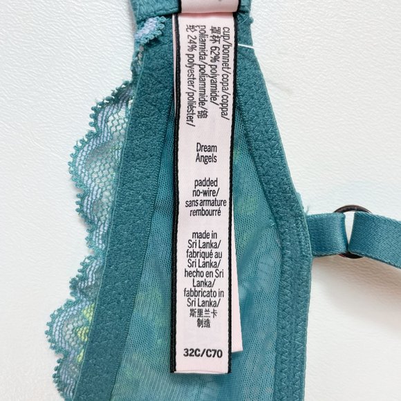 NWOT Victoria's Secret Bra 32C Dream Angels Padded No-Wire Blue Floral Lace - Picture 7 of 7